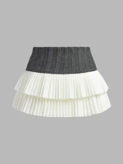 Two-Tone Pleated Mini Skirt