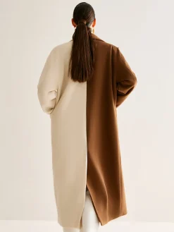 Two-Tone Slit Tweed Long Coat
