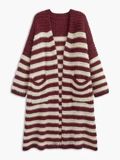 Two-Tone Striped Pockets Long Cardigan