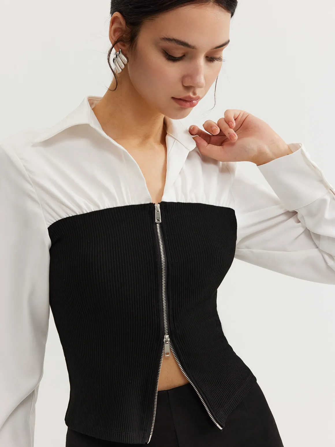 Two-Way Zip Color Block Polo Shirt