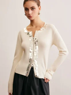 Two-Way Zip Sequins Cardigan