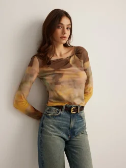 Tye Dye Printed Mesh Blouse