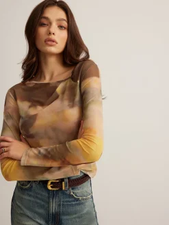 Tye Dye Printed Mesh Blouse