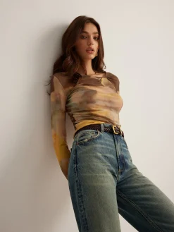 Tye Dye Printed Mesh Blouse
