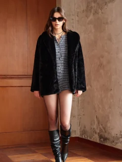 Ultra Warm Draped Faux Fur Coat