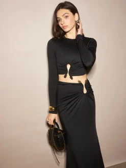 U-Ring Cutout Crop Skirt Set