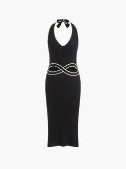 V Neck Halter Split Knit Dress
