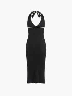V Neck Halter Split Knit Dress