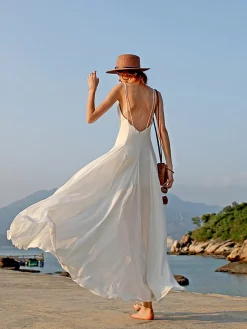 Vacay V-Neck Backless Cami Long Dress