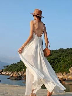 Vacay V-Neck Backless Cami Long Dress