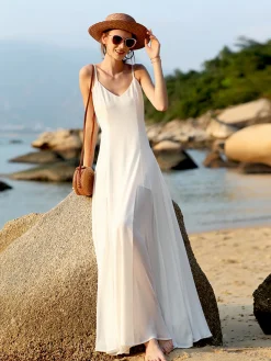Vacay V-Neck Backless Cami Long Dress
