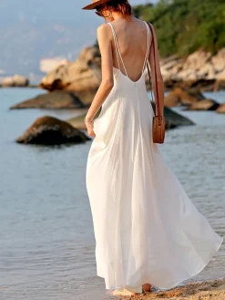 Vacay V-Neck Backless Cami Long Dress