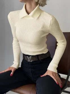 Vanilla Polo Long Sleeve Knit Top