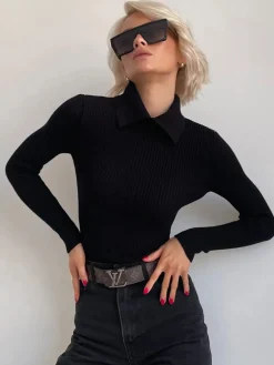Vanilla Polo Long Sleeve Knit Top