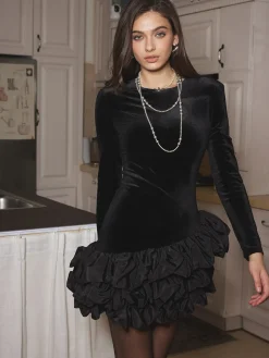 Velvet Bubble Dress With Shoulder Pads