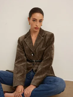 Velvet Button Blazer With Belt
