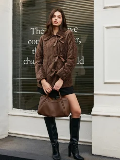 Velvet Button Bow Coat