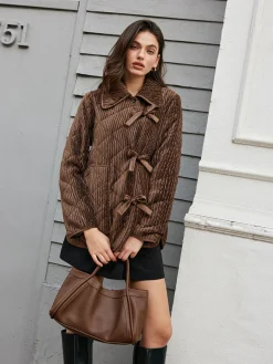 Velvet Button Bow Coat