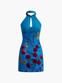 Velvet Jacquard Backless Halter Dress