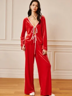 Velvet Lace Up Draped Pants Set