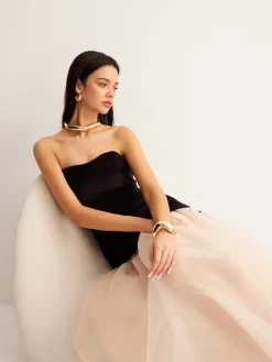 Velvet Panel Mesh Tube Dress