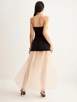 Velvet Panel Mesh Tube Dress