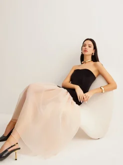 Velvet Panel Mesh Tube Dress
