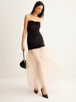 Velvet Panel Mesh Tube Dress