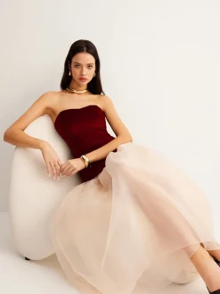 Velvet Panel Mesh Tube Dress