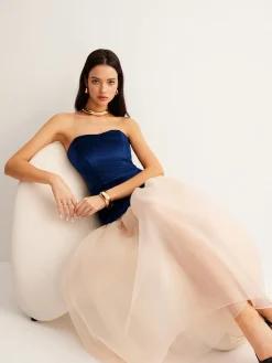 Velvet Panel Mesh Tube Dress