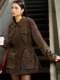 Velvet Pleated Cargo Polo Jacket
