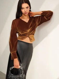Velvet Pleated Slim Blouse