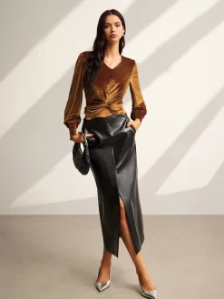 Velvet Pleated Slim Blouse