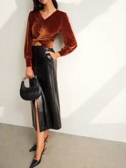 Velvet Pleated Slim Blouse