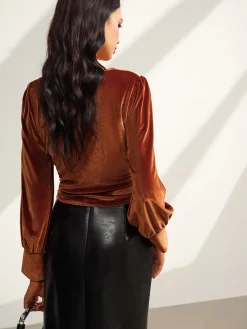 Velvet Pleated Slim Blouse