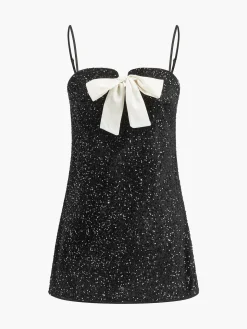 Velvet Sequins Bow Cami Dress