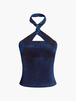 Velvet Zipper Halter Top