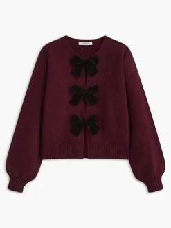 Velvet-Bow Lantern Sleeve Sweater