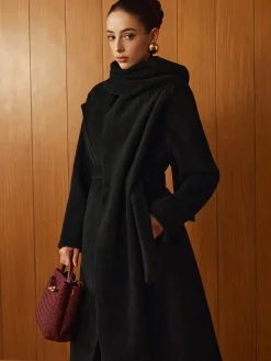 Versatile Belted Warm Coat With Scarf