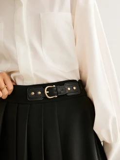 Versatile Buckle-Belt Pleated Skirt
