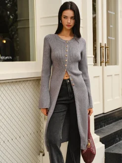 Versatile Metal Breasted Sweater Dress