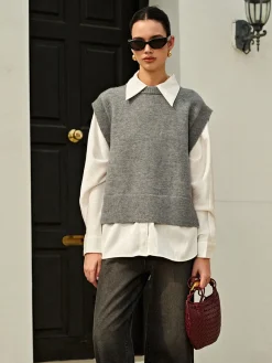 Versatile Side Buckle Belt Sweater Vest