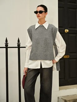 Versatile Side Buckle Belt Sweater Vest