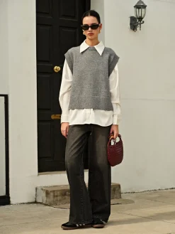 Versatile Side Buckle Belt Sweater Vest