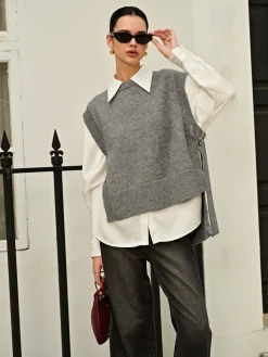 Versatile Side Buckle Belt Sweater Vest