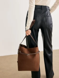 Versatile Suede Buckle Bucket Bag