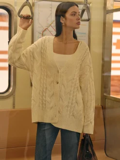 Versatile V-Neck Button Twist Cardigan