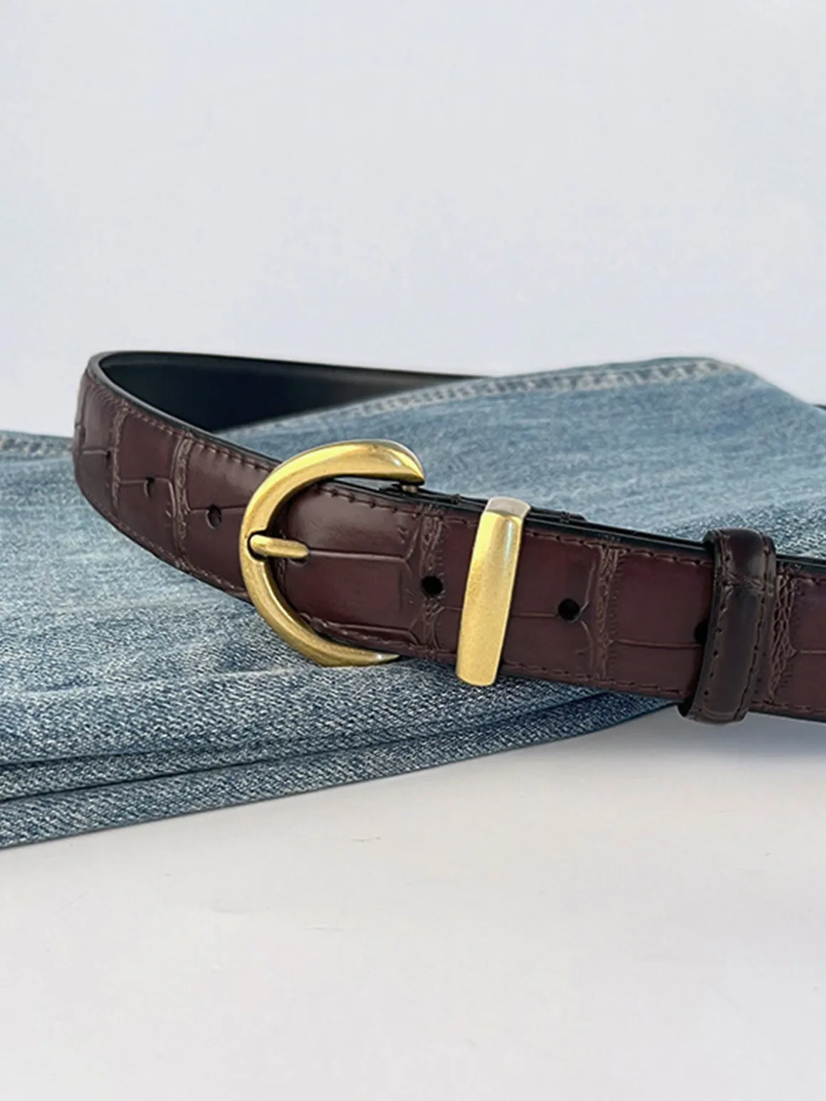 Vintage Crocodile Pattern Buckle Belt
