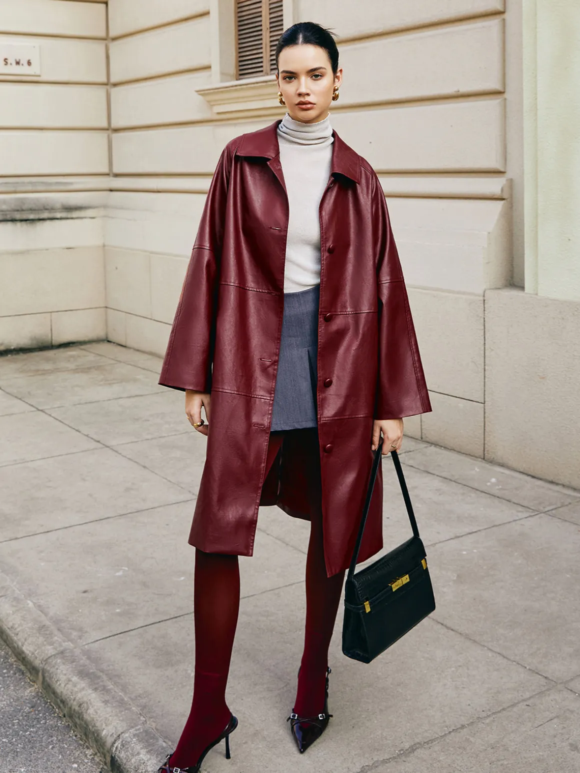 Vintage Faux Leather Long Jacket