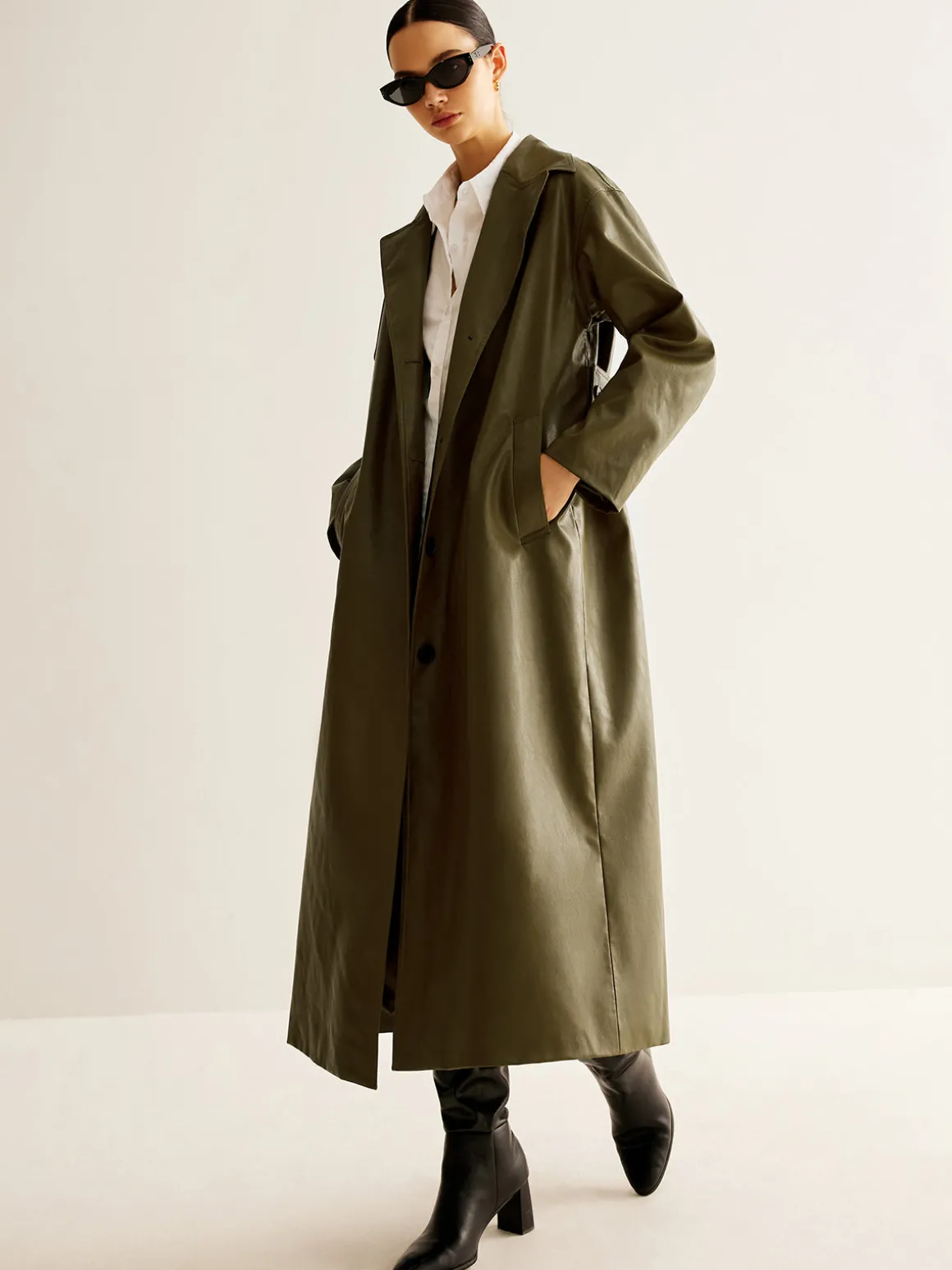 Vintage Faux Leather Long Jacket